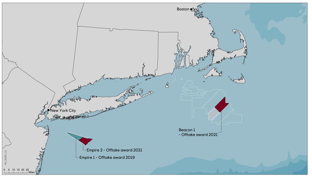 Kart over våre offshore havvindaktiviteter i USA