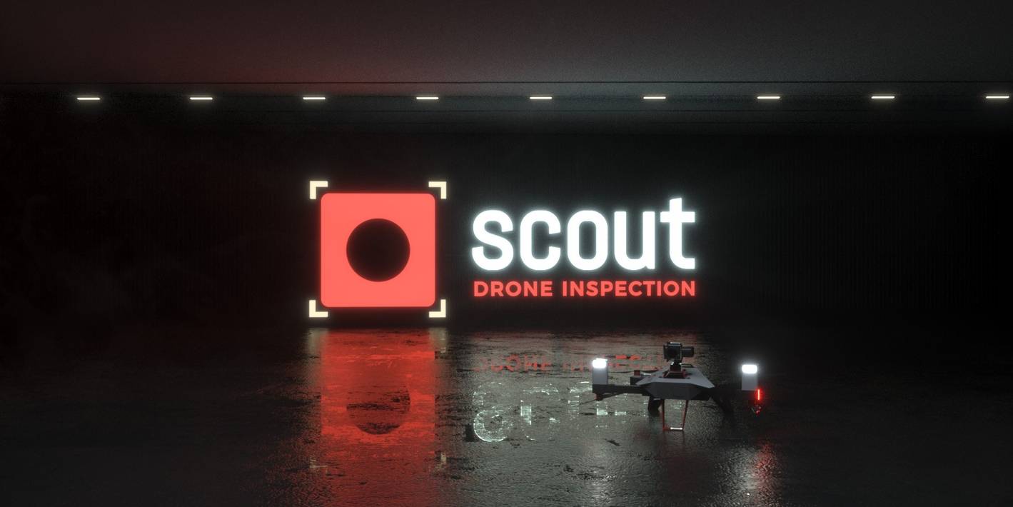 Image of Scout Drone Inspection logo and a drone