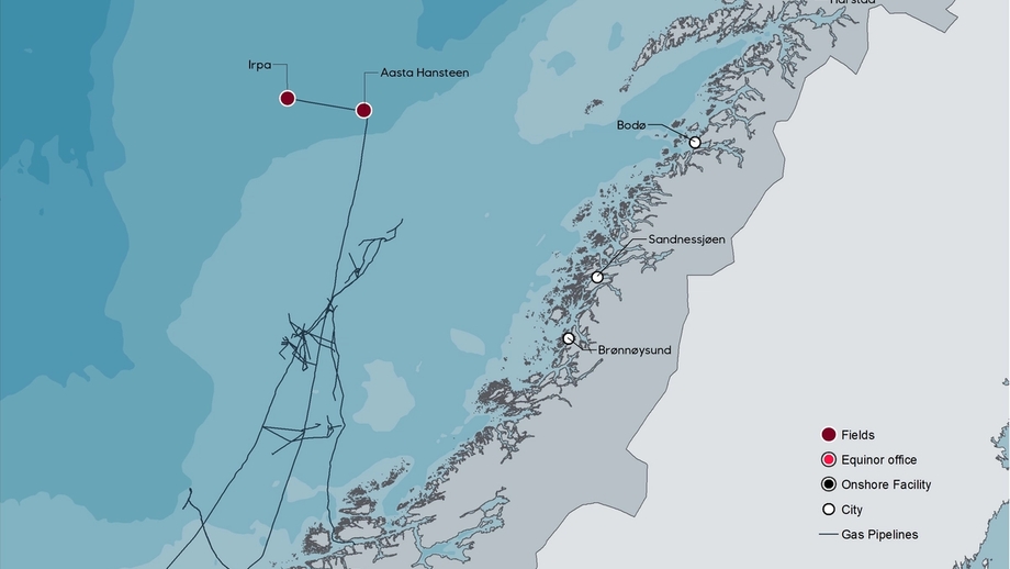 Map of Irpa discovery and Aasta Hansteen tie-back