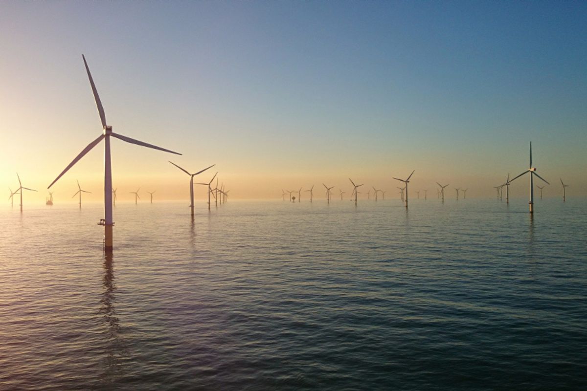A sunset at Sheringham Shoal offshore wind farm