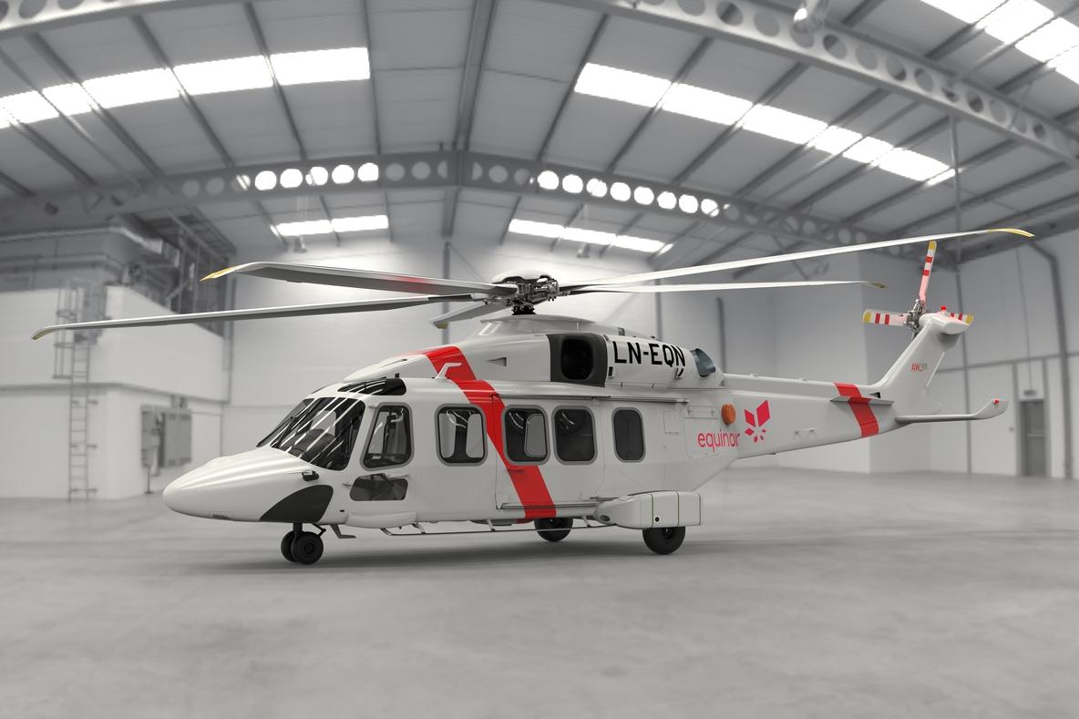 Leonardo AW189 helikopter i en hangar