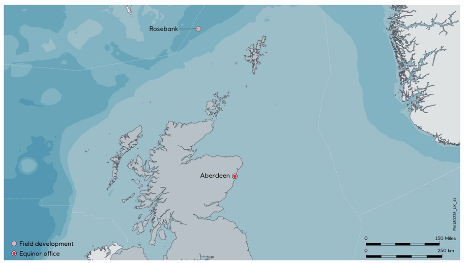 Map of Rosebank field location north of Scotland