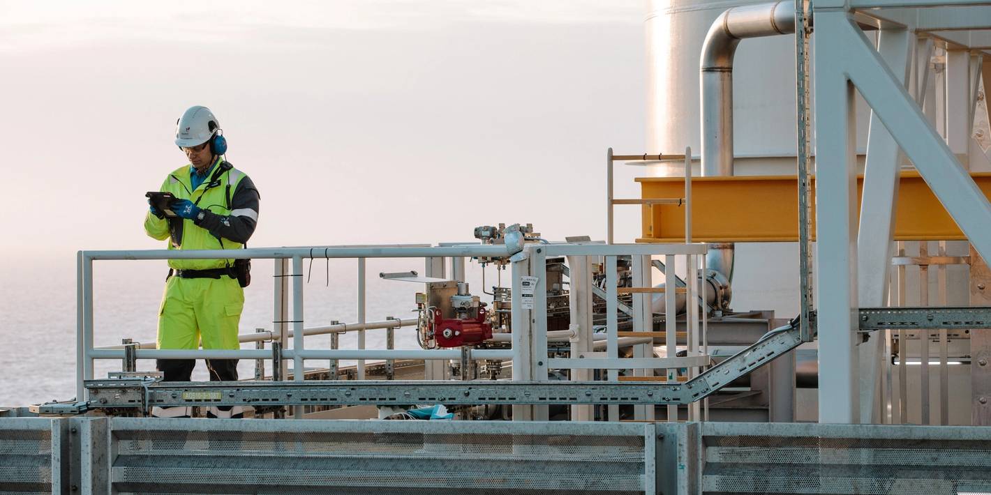 Equinor employee on the Johan Sverdrup field in the North Sea.