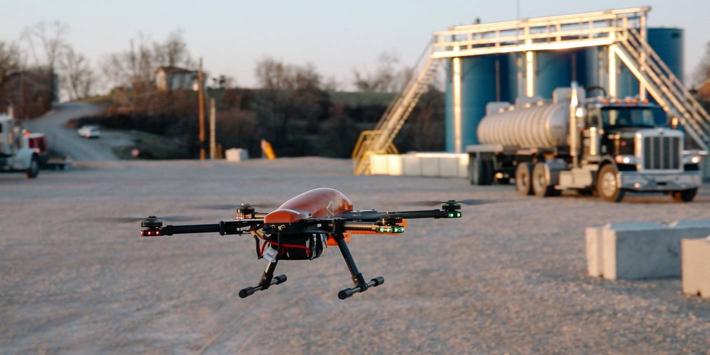 Foto av en drone som brukes til å oppdage metanutslipp
