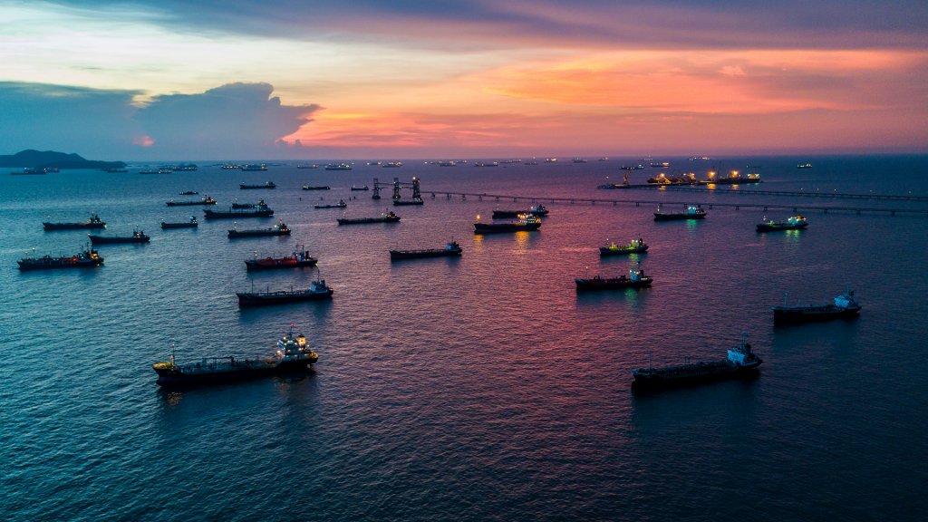 Vessels waiting outside of a trading hub in Asia