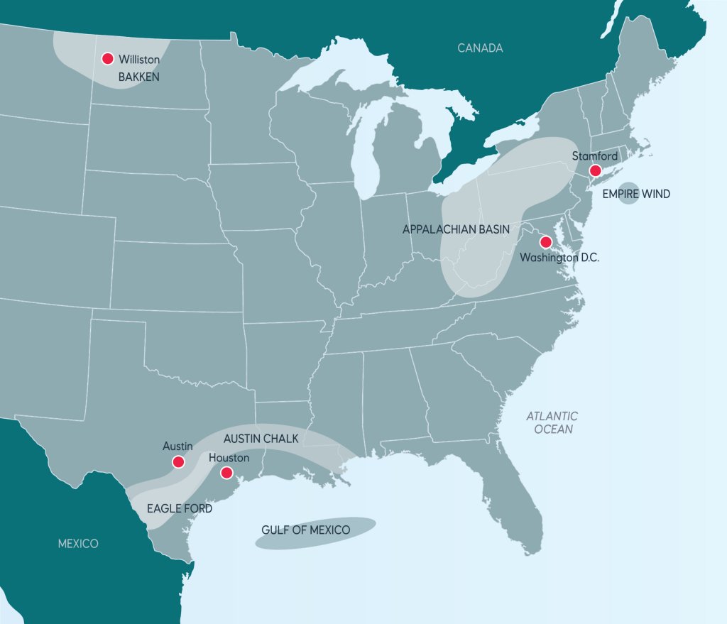 Map of Equinor activities in USA