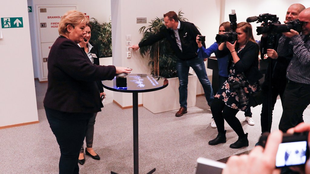 Norway's prime minister Erna Solberg at the Johan Sverdrup field centre