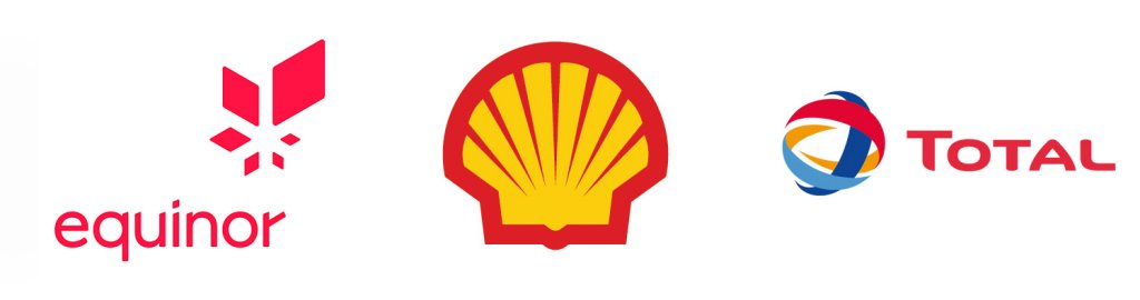 Logoene til Equinor, Shell og Total