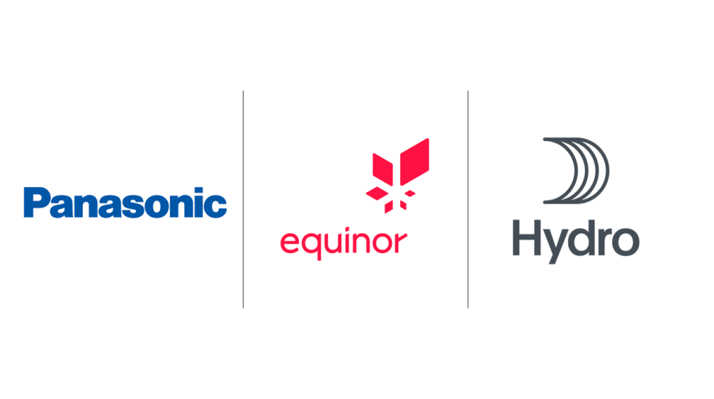 Logos for Panasaonic, Equinor and Hydro