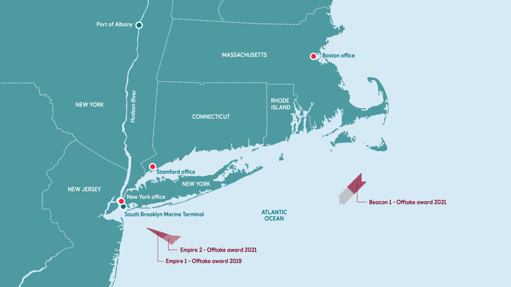 Map of New York wind projects
